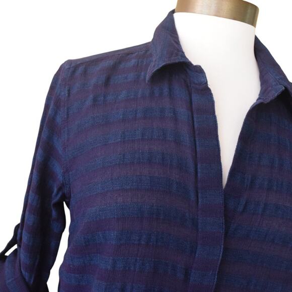 Tommy Bahama Blue Stripe Cotton Gauze Button Down Shirt Roll Tab Sleeve - Picture 5 of 8